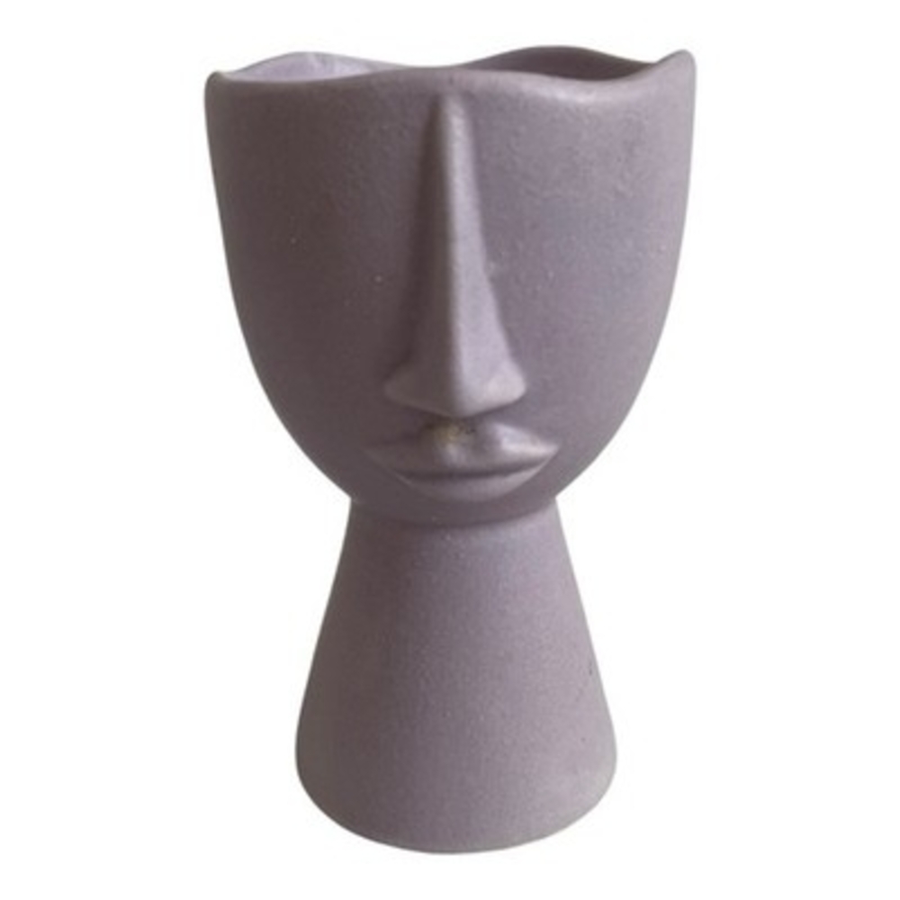 Modern Face Vase Ceramic Womans Head Planter Lilac Textured Small VG